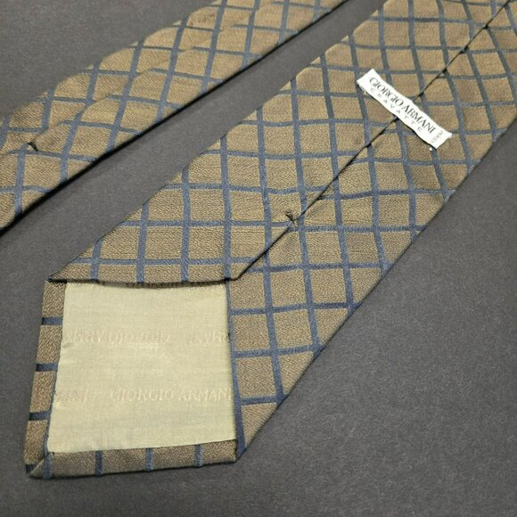 Giorgio Armani Cravatte Mens Silk Tie Bonze Gray Checkered Striped Italy 58x3.75 - Picture 5 of 7